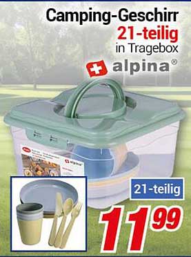 Camping-Geschirr 21-teilig in Tragebox von alpina