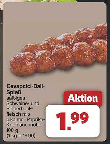 Cevapcici-Ball-Spieß - saftiges Schweine- und Rinderhackfleisch mit pikanter Paprika-Knoblauchnote
