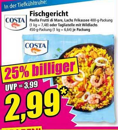 Costa Fischgericht - Paella Frutti di Mare oder Lachs Frikassee