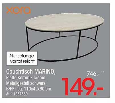 Couchtisch MARINO, Platte Keramik creme, Metallgestell schwarz