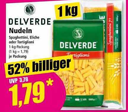 DELVERDE Nudeln - Spaghettini, Eliche oder Tortiglioni 1-kg-Packung