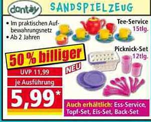 dontoy Sandspielzeug – Tee-Service 15tlg. und Picknick-Set 12tlg.