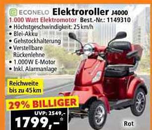 ECONELO Elektroroller J4000, 1.000 Watt Elektromotor