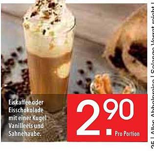 Eiskaffee oder Eisschokolade mit Vanilleeis und Sahnehaube