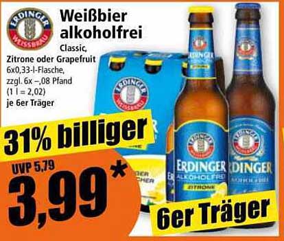 Erdinger Weißbier alkoholfrei, 6er Träger