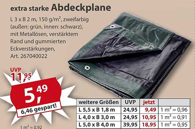 extra starke Abdeckplane L 3 x B 2 m, 150 g/m², zweifarbig