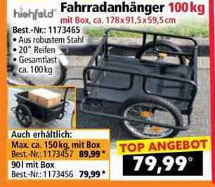 Fahrradanhänger 100 kg mit Box