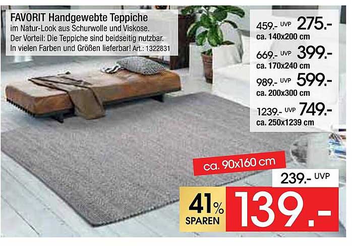 FAVORIT Handgewebte Teppiche im Natur-Look aus Schurwolle und Viskose