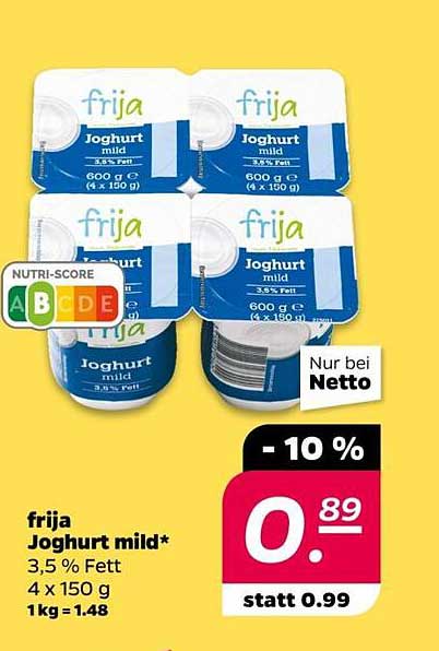 frija Joghurt mild 4 x 150 g – nur 0,89 statt 0,99