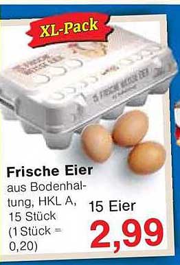 Frische Eier aus Bodenhaltung, HKL A, 15 Stück