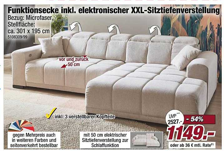 Funktionsecke inkl. elektrischer XXL-Sitztiefenverstellung