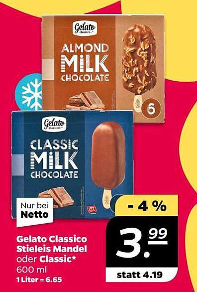 Gelato Classico Stieleis Mandel oder Classic 600 ml