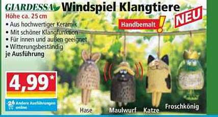 GIARDESSA Windspiel Klangtiere - Handgemacht und Neu!