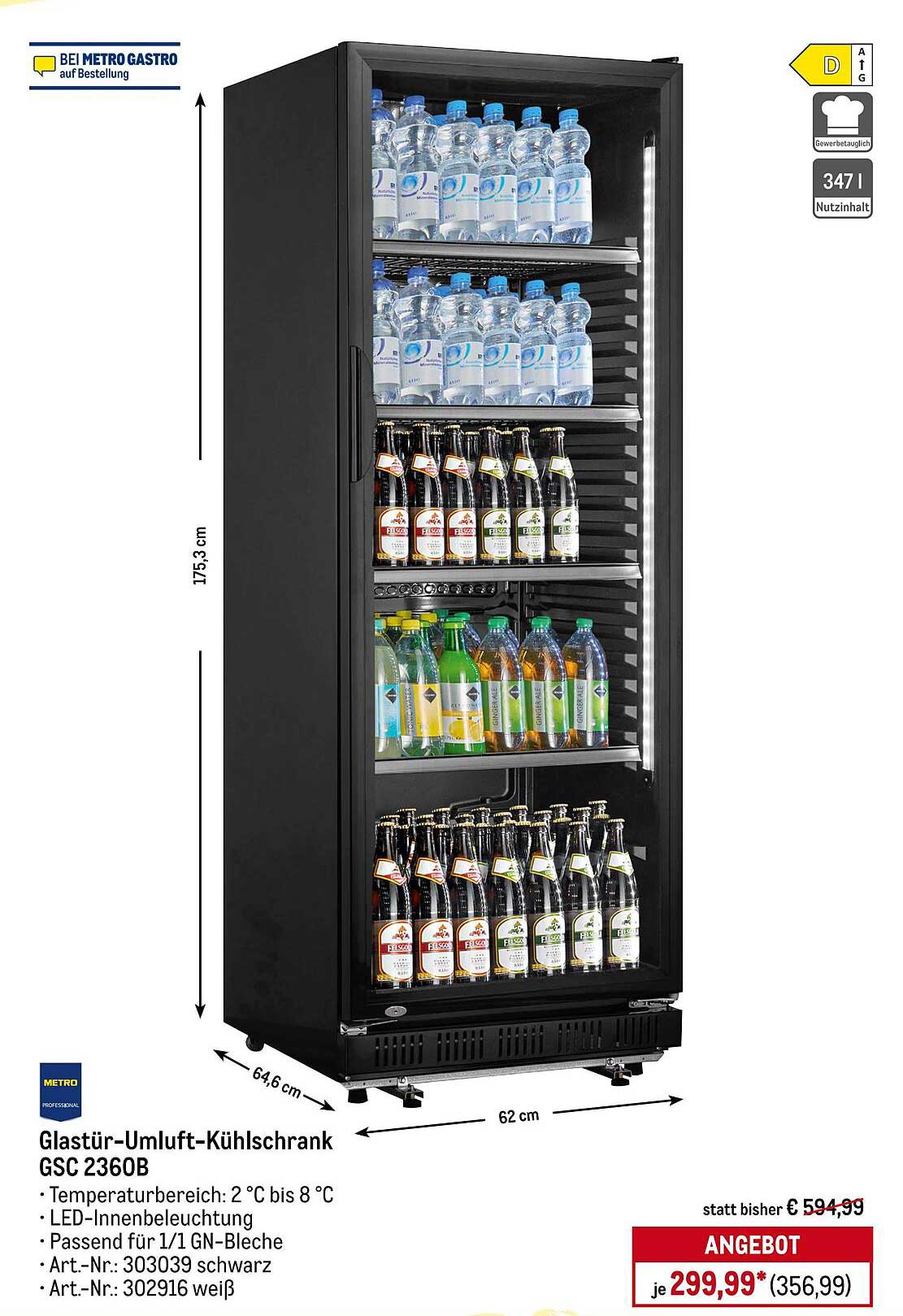Glastür-Umluft-Kühlschrank GSC 2360B