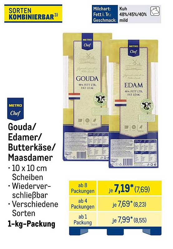Gouda/Edamer/Butterkäse/Maasdammer - 1-kg-Packung