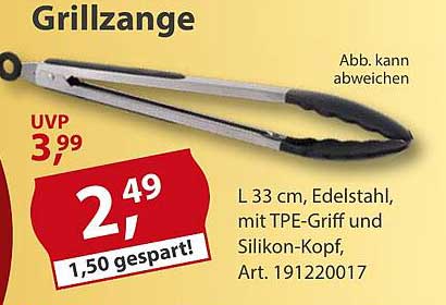 Grillzange 33 cm, Edelstahl, mit TPE-Griff und Silikon-Kopf