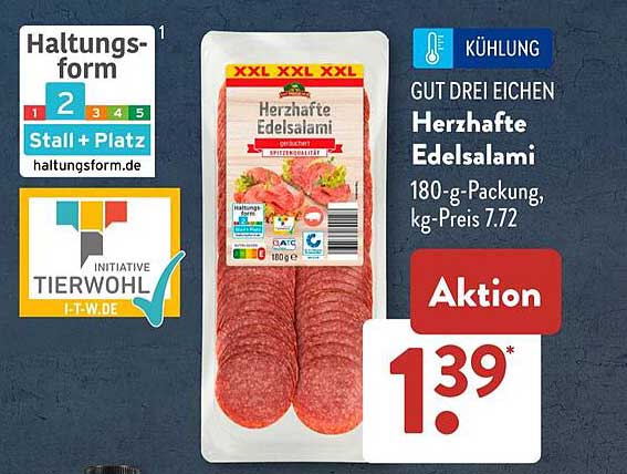 Gut Drei Eichen Herzhaft Edelsalami 180-g-Packung