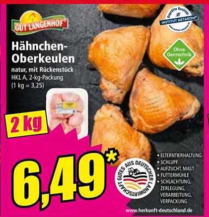 Hähnchen-Oberkeulen natur, mit Rückenstück - 2 kg-Packung
