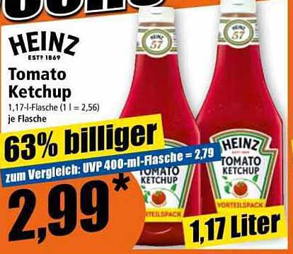 HEINZ Tomato Ketchup 1,17 l Flasche - jetzt nur 2,99 €