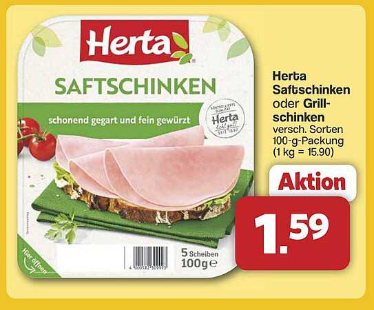 Herta Saftschinken oder Grillschinken 100-g-Packung