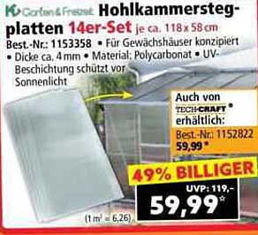 Hohlkammerstegplatten 14er-Set, je ca. 118 x 58 cm
