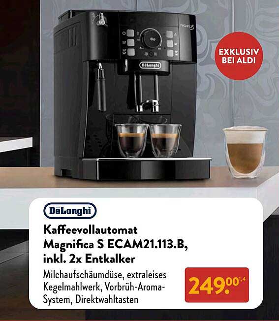 Kaffevollautomat Magnifica S ECAM21.113.B, inkl. 2x Entkalker