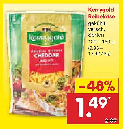 Kerrygold Reibekäse, gekühlt, verschiedene Sorten, 120 - 150 g