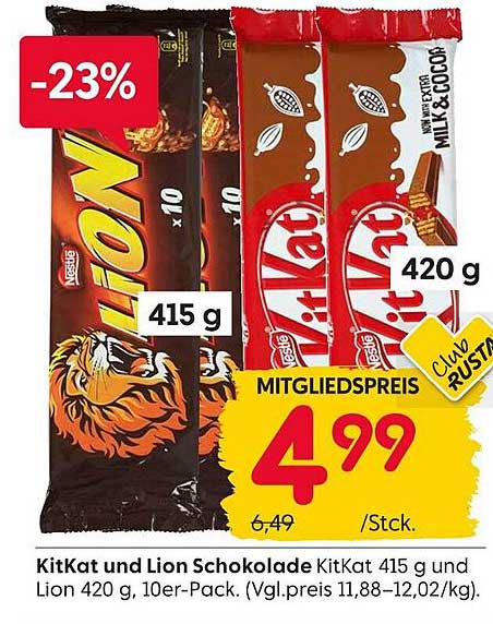 KitKat und Lion Schokolade 415 g und 420 g, 10er-Pack