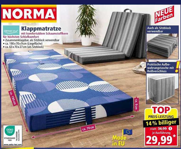 Klappmatratze mit komfortablem Schaumstoffkern für höchsten Schlafkomfort