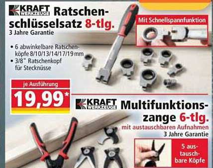 KRAFT Ratschen-Schlüsselset 8-tlg. mit Schnellspannfunktion