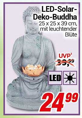 LED-Solar-Deko-Buddha 25 x 25 x 39 cm, mit leuchtender Blüte