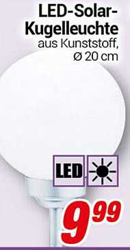 LED-Solar-Kugelleuchte aus Kunststoff, Ø 20 cm