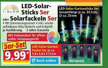 LED-Solar-Sticks 5er oder Solarfackeln 5er