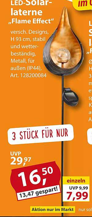 LED-Solarlaterne „Flame Effect“ – 3 Stück für nur 16,50 €