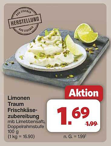 Limonen Traum Frischkäsezubereitung mit Limettensaft, Doppelrahmstufe 100 g