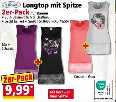 Longtop mit Spitze - 2er-Pack für Damen