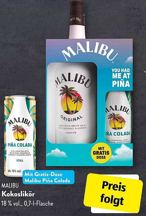 Malibu Kokoslikör mit Gratisdose Malibu Piña Colada
