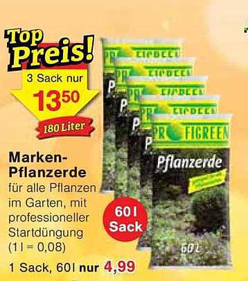 Marken-Pflanzenerde 60l Sack für nur 4,99