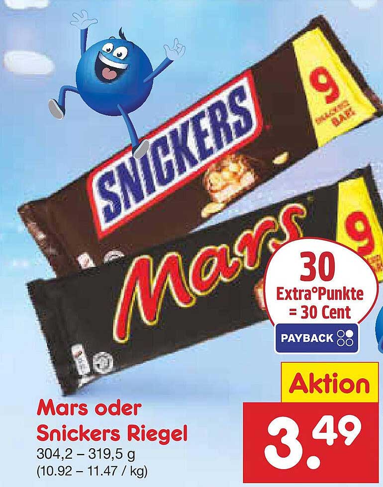 Mars oder Snickers Riegel 304,2 – 319,5 g