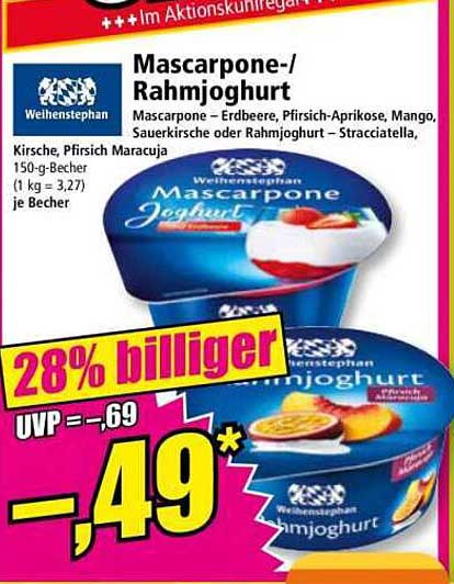 Mascarpone-/Rahmjoghurt von Weihenstephan - 150 g Becher