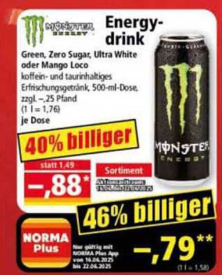 Monster Energy Drink - Green, Zero Sugar, Ultra White oder Mango Loco