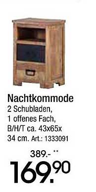 Nachtkommode mit 2 Schubladen und offenem Fach