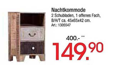 Nachtkommode mit 2 Schubladen und offenem Fach