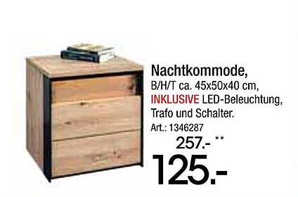 Nachtkommode mit LED-Beleuchtung, B/H/T ca. 45x50x40 cm