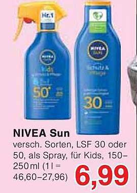 NIVEA Sun Sonnenmilch Spray LSF 30 oder 50, 150-250 ml