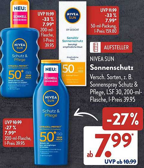 NIVEA SUN Sonnenschutz 200-ml-Flasche - Jetzt für nur 7,99 €