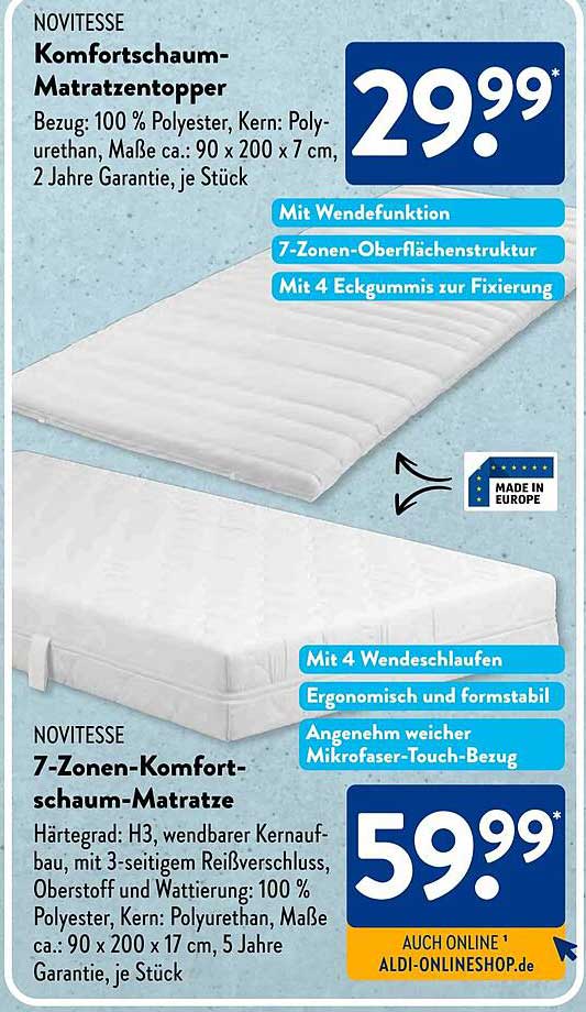 NOVITÉSSE Komfortschaum-Matratzentopper