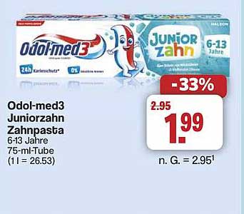 Odol-med3 Juniorzahn Zahnpasta 6-13 Jahre 75-ml-Tube