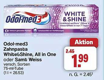 Odol-med3 Zahnpasta White & Shine, All in One oder Samt Weiss, 75 ml Tube