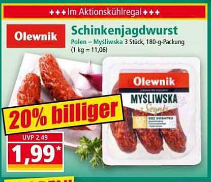 Olewnik Schinkenjagdwurst 3 Stück, 180-g-Packung